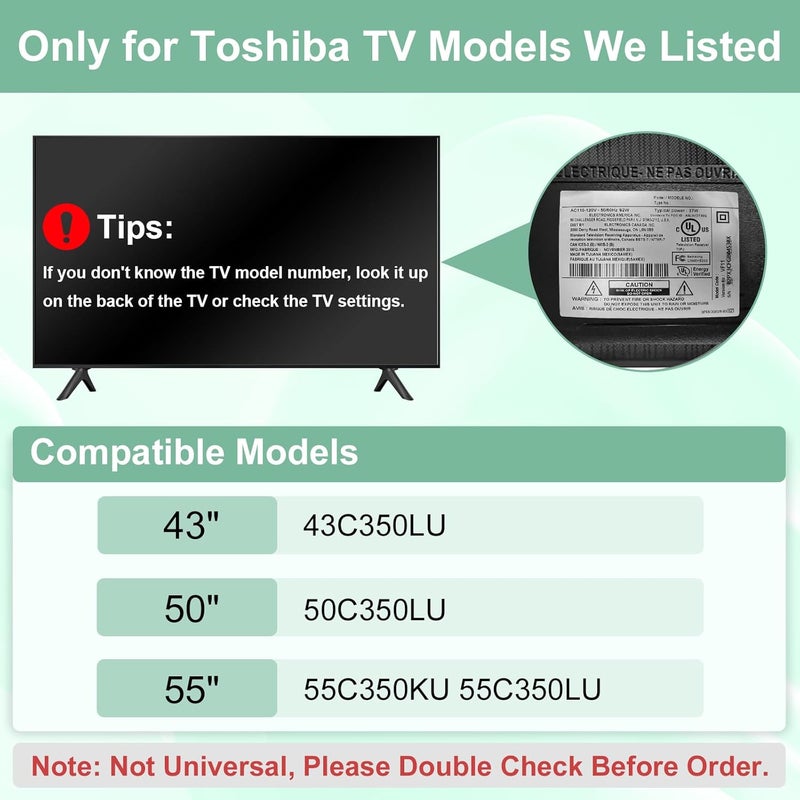 Maozhren TV Legs for Toshiba TV Stand Replacement, Only for Toshiba 43C350LU 50C350LU 55C350KU 55C350LU, for 43" 50" 55" Toshiba TV Legs with Screws Set, Easy to Install, Black - Image 3